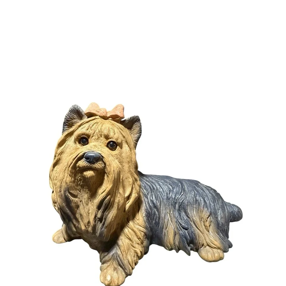 Vintage 1995 Yorkshire Terrier Homco Resin Dog Figurine Yorkie With Pink Bow
